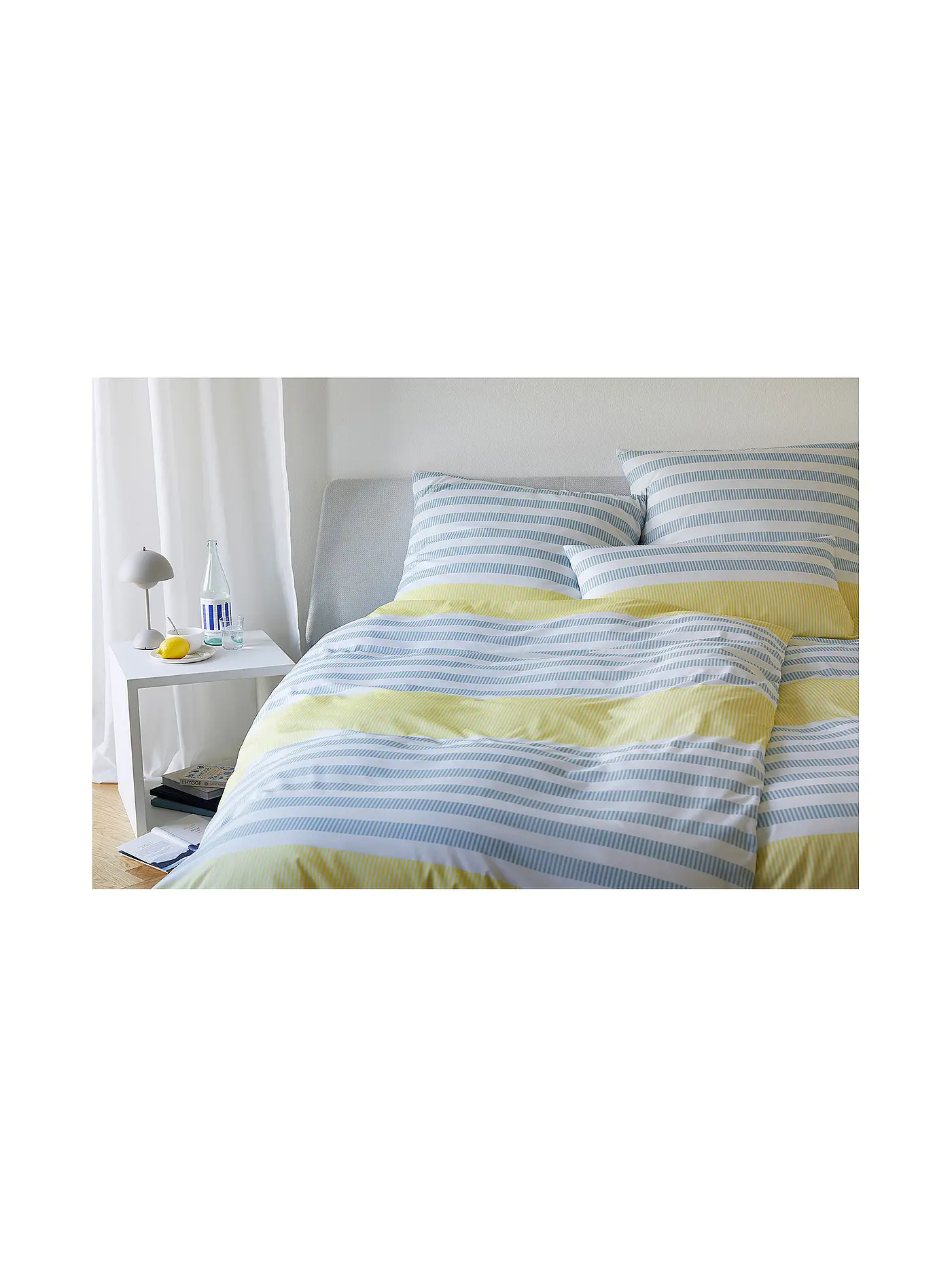 ELEGANTE | Batist Bettwäsche 140x200cm SUMMERSTRIPE Blau-Rot | gelb